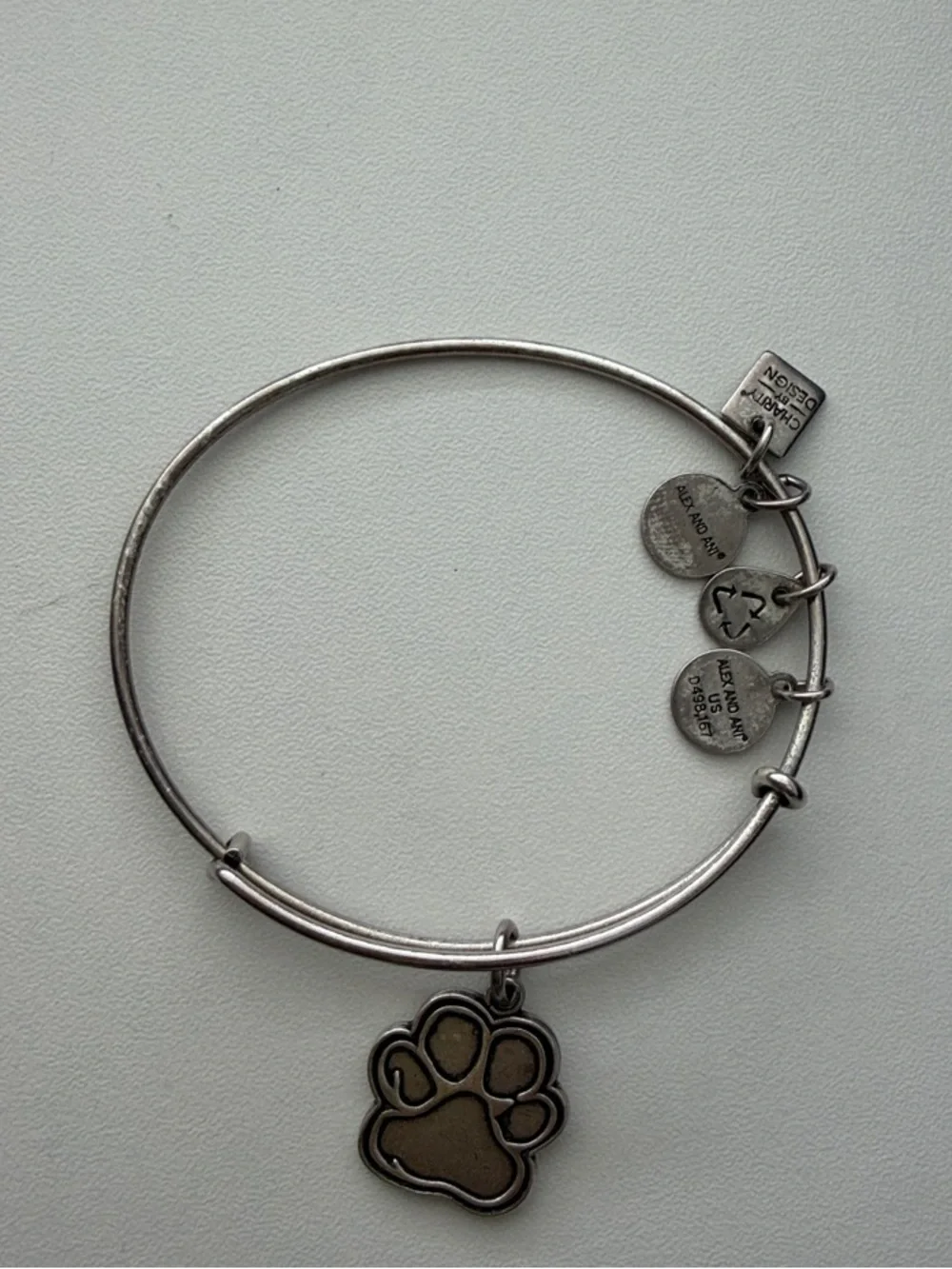 Alex and Ani Pet Paw Charm Bangle Bracelet - Silver and Brown